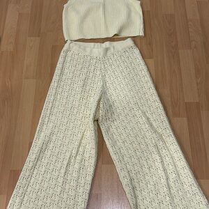 Joie Creamy Yellow Wide Leg Knit Pants and Matching Top